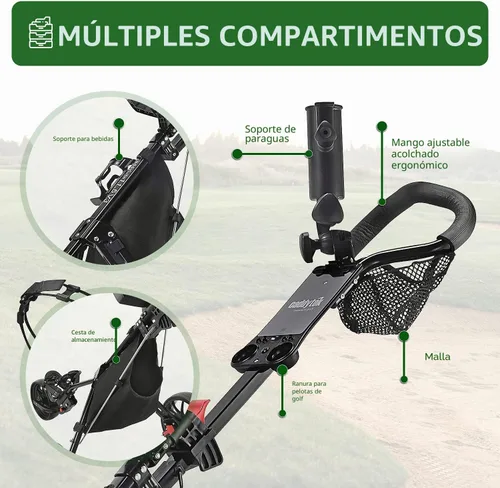 Vista 3 de Caddytek CaddyLite 11.5 V3 Carrito de Golf Push - Carrito de Bolsa de Golf Plegable de Aluminio Ligero de 3 Ruedas con Marco de Cuatro Pliegues