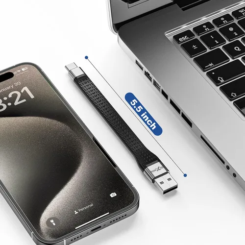 Vista 7 de Rixmie Cable corto USB-A a USB-C de 5.5 pulgadas, cable Android Auto para automóvil, carga rápida y sincronización de datos, ideal para automóvil