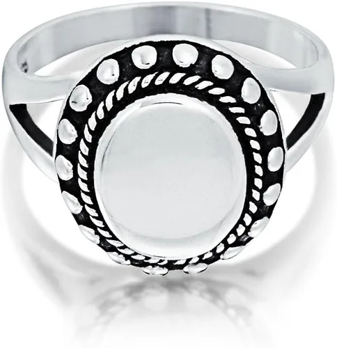 Vista 2 de Anillo de sello ovalado de plata de ley 925 con monograma de halo con cuentas para mujeres adolescentes