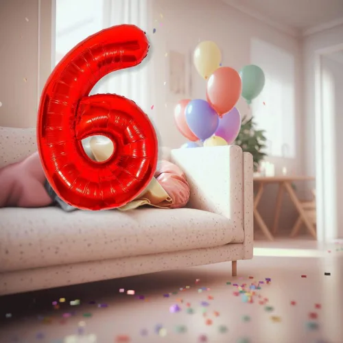 Vista 3 de DIWULI Globos de números rojos de 40 pulgadas, globo grande del número 6, globos rojos grandes, decoraciones de fiesta de cumpleaños de helio