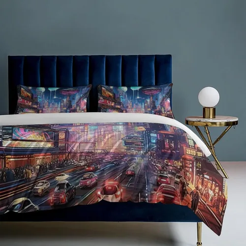 Vista 8 de Landscape Duvet Cover Full Size, Ultra Soft Microfiber Cityscape Bedding Set, 3 Pieces Night Scenery Pattern Comforter Cover Set with Zipper Closure