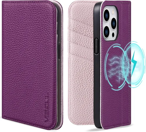 Vista 12 de VISOUL Pebbled - Funda de piel auténtica para iPhone 15 Pro Max con tarjetero y función atril magnético para iPhone 15 Pro Max (6.7 pulgadas)