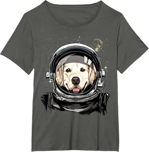 Vista 91 de Camiseta para amantes de los perros de los astronautas del espacio exterior Golden Retriever Lover, Negro