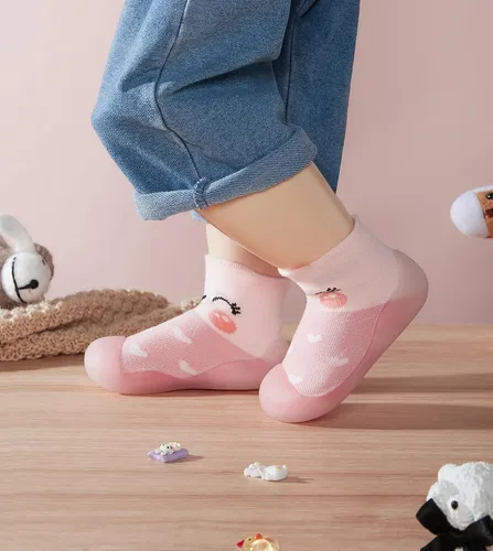 Vista 5 de Zapatos de calcetín para niña, suela de goma, antideslizantes, para interiores, zapatos de piso para primeros pasos, suela suave, antideslizante