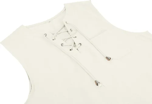 Vista 4 de utcoco Camisetas de verano para hombre, estilo hippie, sin mangas, con cordones, algodón y lino, con bolsillo