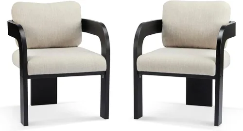 Vista 5 de Christopher Knight Home Yorick - Juego de 2 sillas de comedor modernas con cojín, juego de sillones de comedor de madera maciza, respaldo curvado
