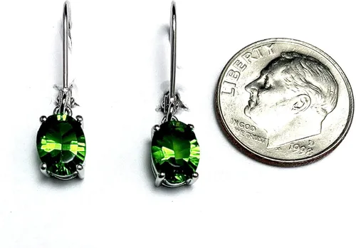 Vista 2 de E10608L Classic Mt St Helens Green Helenita May Birthstone Pendientes colgantes de plata esterlina