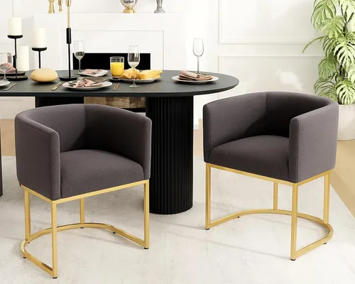 Vista 25 de HNY Silla de comedor moderna de mediados de siglo tapizada en forma de barril, negra, con brazos, silla de cocina y comedor de cuero, silla auxiliar