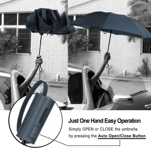 Vista 40 de LANBRELLA Paraguas plegable inverso compacto paraguas de viaje a prueba de viento automático