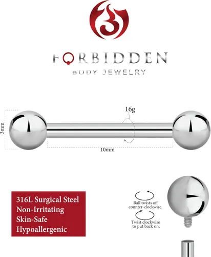 Vista 34 de Piercing para el cuerpo de titanio con rosca interna de 0.45 a 0.63 onzas (se vende individualmente)