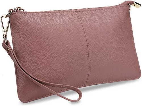 Vista 42 de YALUXE Women's Genuine Leather Wristlet Handbags Purses Clutch Wallet Bag 1- Correa de cuero blanco