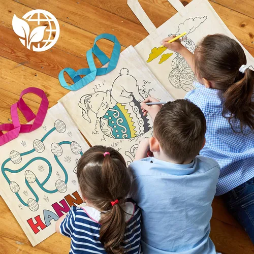 Vista 5 de Bolsas de Pascua personalizadas, regalo para niños con nombre, 3 asas de colores y 6 diseños, bolsas de regalo personalizadas de conejito colorido