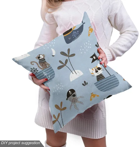 Vista 5 de Ambesonne The Yard - Tela de gato con temática de bosque, diseño de animales en barcos, diseño creativo náutico de vida silvestre, tela decorativa