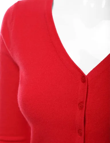Vista 4 de Suéter de punto con botones y manga 34 con cuello en V para mujer (S-XXL)