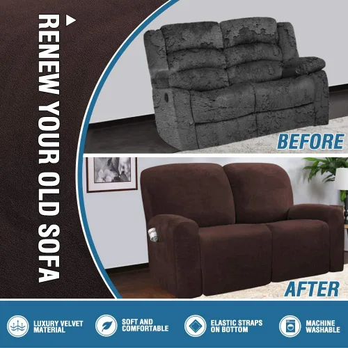 Vista 5 de H.VERSAILTEX Fundas elásticas de terciopelo para sillón reclinable, 6 piezas, fundas para loveseat reclinable de 2 cojines, fundas para sofá