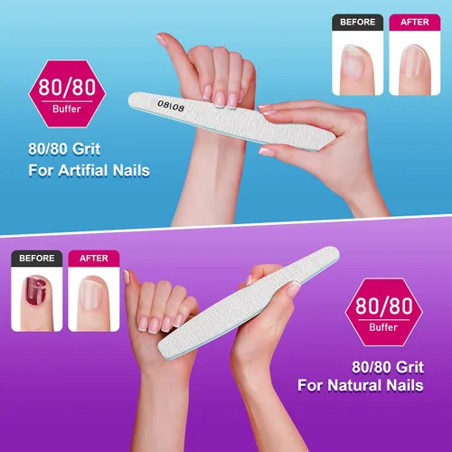 Vista 2 de Diesisa 15 limas de uñas de grano 80/80 para uñas naturales, tableros de esmeril de doble cara para uñas, limas de uñas profesionales para uñas