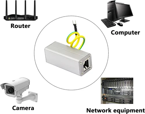 Vista 7 de CERRXIAN Dispositivo de protección contra sobretensiones de red Ethernet RJ45 para cámara de interruptor POE SPD protección supresor