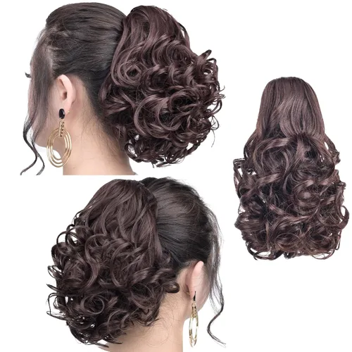 Vista 13 de SYXLCYGG Auburn Clip Cola de caballo Clip Cola de caballo Extensión de cola de caballo ondulado 10 pulgadas 3.5 oz pelo sintético falso pieza