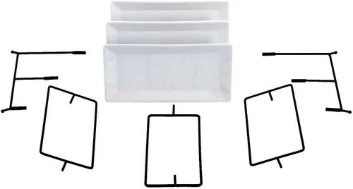Vista 5 de Soporte con 3 niveles de bandejas rectangulares para mostrar y servir postres y otros alimentos, color blanco