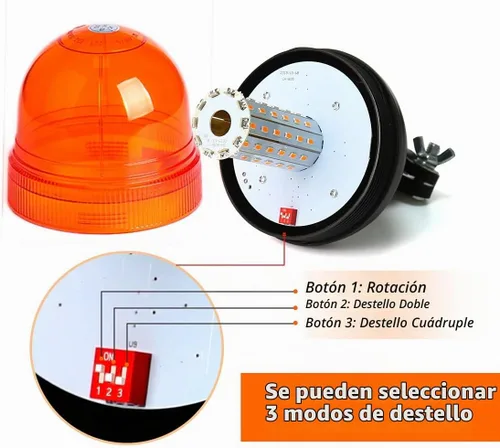 Vista 5 de Luz de baliza ámbar intermitente giratoria de 60 LED, lámpara estroboscópica de montaje flexible, luz de advertencia de emergencia para tractor