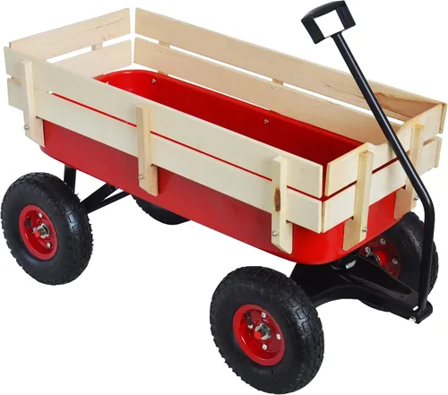 Vista 9 de Carro de carga de acero resistente con soporte lateral de madera con neumáticos todo terreno de 10", capacidad de arrastre de hasta 176lb, carro Azul