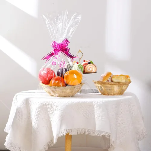 Vista 8 de Yulejo 8 cestas vacías para regalos, cesta tejida de 9 x 7 x 3 pulgadas con 12 lazos coloridos y 12 bolsas de regalo, alimentos, frutas, verduras