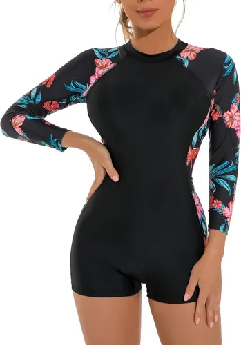 Vista 4 de YATEEN Traje de baño de una pieza de manga larga con protección solar UPF 50+ para mujer