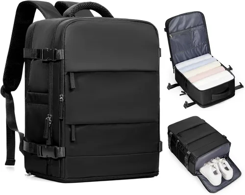 Vista 32 de Mochila de viaje grande, bolsa de mano, aprobada para aviones, para artículos personales, para hombre o mujer, color beige con marrón