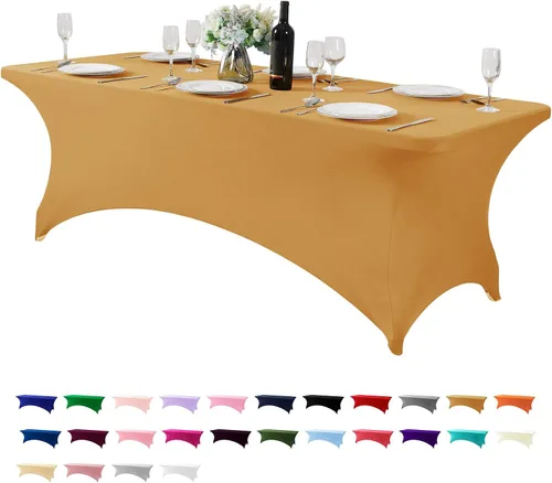 Vista 120 de Mantel de elastano para mesa de 6, 4 o 8 pies, universal, ajustable, para fiestas, banquetes, bodas y eventos, color verde manzana