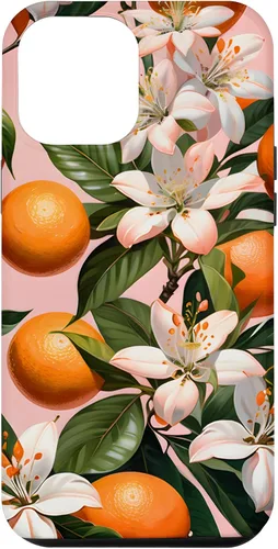 Vista 26 de Carcasa para iPhone 17 con diseño de flores de naranja sobre fondo rosa