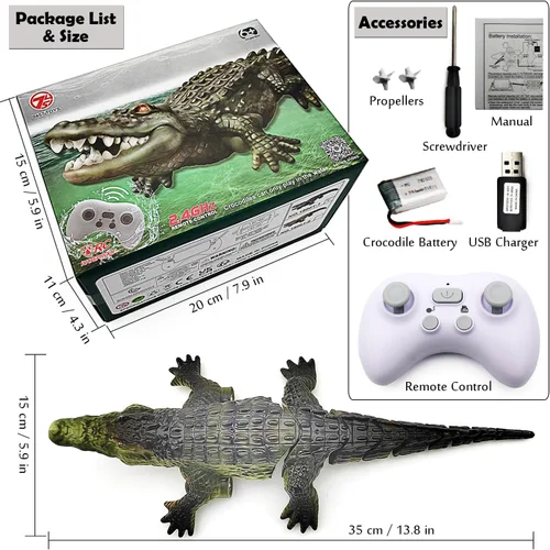 Vista 6 de Tipmant Realista RC Cocodrilo Control Remoto Pescado Barco Eléctrico Animal Agua Juguete para Piscina Lago Niños Cumpleaños (Verde)