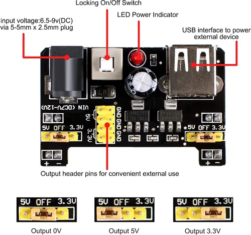 Vista 3 de Miuzei Kit de componentes electrónicos con módulo de suministro, cable de puente, placa de 830 puntos de conexión, potenciómetro de precisión