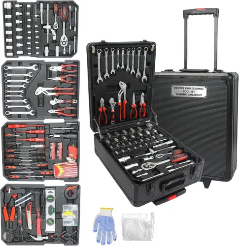 Vista 9 de Campfun Juego de herramientas para el hogar de 899 piezas con herramientas manuales completas, juego de caja de herramientas mecánicas con estuche