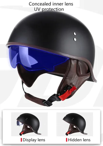Vista 5 de Hanhua Medio casco de motocicleta para adultos, aprobado por DOT, para hombres y mujeres, estilo alemán con visera UV para scooter, ciclomotor