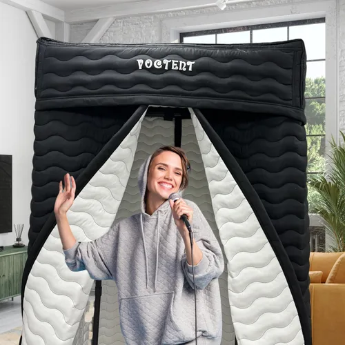 Vista 7 de Cabina vocal portátil para estudio en casa, cabina de grabación sin eco para voz en off, podcast y canto, aislamiento de reverberación de 360°