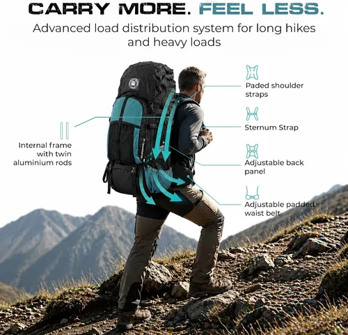 Vista 7 de Expedition - Mochila de senderismo con marco interno de 80 litros, ligera, impermeable, mochila de senderismo y campamento con cubierta para lluvia