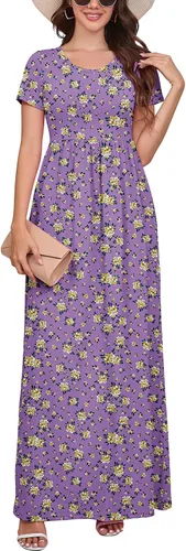Vista 33 de DEARCASE - Vestido Maxi para Mujer de Manga Corta, Casual de Verano, Holgado, Liso, Cómodo, Vestidos Largos con Bolsillos 1-negro