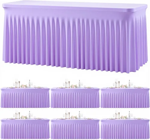 Vista 46 de Paquete de 2 manteles color azul bebé para mesas rectangulares de 6 pies, mantel ajustable de elastano, fundas de mesa elásticas de 6 pies, manteles