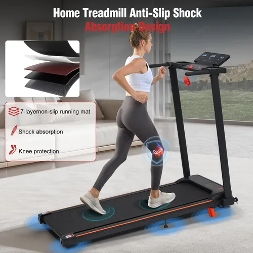 Vista 5 de Merax Cinta de correr con 8% de inclinación, cintas de correr plegables de 3.0 HP para el hogar, almohadilla para caminar de 10 MPH con barra