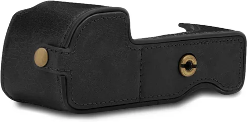 Vista 2 de MegaGear MG1641 Ever Ready - Media funda de cuero genuino para cámara compatible con Sony Alpha A6100, A6400 - Negro