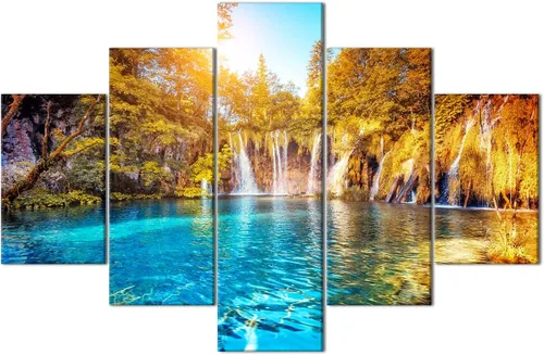 Vista 13 de TUMOVO 5 piezas de arte en lienzo para pared, hermoso castillo de piedra de cisne con paisajes naturales de selva al atardecer, paisajes naturales