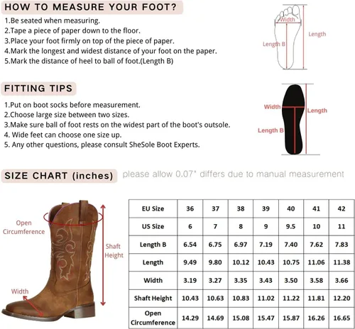Vista 7 de SheSole Botas vaqueras occidentales con punta cuadrada para mujer, botas de equitación para mujer
