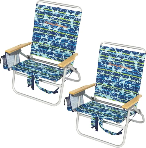 Vista 9 de Tommy Bahama 4-Position Extended seat Height Easy in-Easy Out Folding Backpack Beach Chair