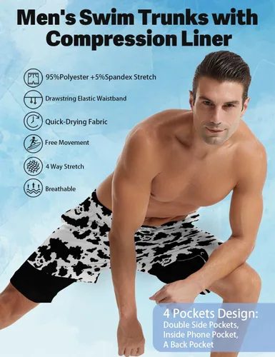Vista 6 de CHILL·TEK Traje de baño para hombre con forro de compresión de secado rápido 2 en 1, traje de baño para playa