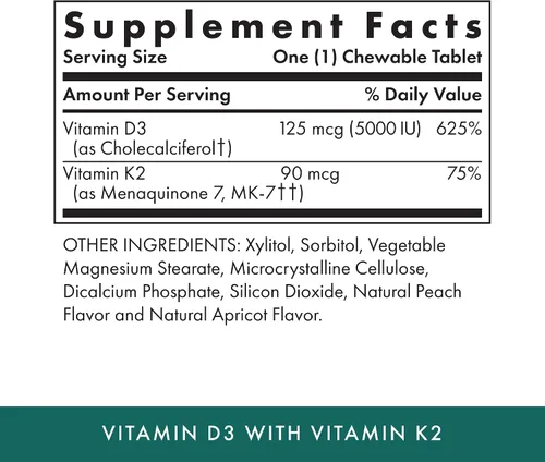 Vista 2 de Michael's Naturopathic Programs Vitamina D3 con K2-5000 IU, 90 tabletas masticables - Sabor a albaricoque, suplemento de apoyo del sistema