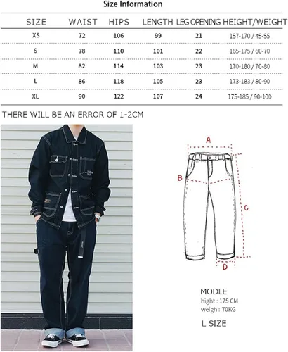 Vista 4 de KOCHHA Pantalones vaqueros grandes anchos de algodón de ajuste relajado Carpenter Jean Denim Pantalones Hip Hop azul