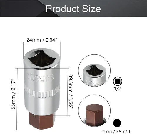 Vista 96 de Utoolmart 1/2" Drive x 0.551 in largo Hex Bit Socket, métrico, S2 y Cr-V acero 1pcs