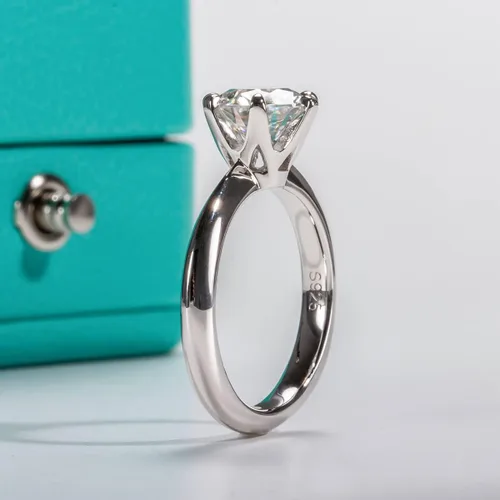 Vista 3 de AnuClub 1235CT Anillo solitario de moissanita de seis puntas, anillo de plata de ley 925, regalo para boda, compromiso y aniversario con certificado