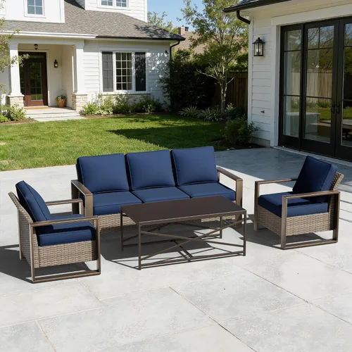 Vista 22 de Sofá de Mimbre Metálico para Patio de 75", Sofá Sillón de Ratán para Exteriores de 3 Asientos para Todo Tipo de Clima con Cojines Premium