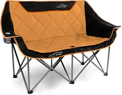 Vista 9 de FAIR WIND Silla de camping plegable totalmente acolchada de gran tamaño, sofá de dos plazas, sofá de campamento, silla doble duo, silla de brazo